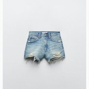 Zara TRF High Rise Curved Denim Shorts
